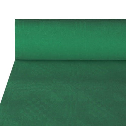 A partially unrolled PAPSTAR paper tablecloth with damask embossing (50 m x 1 m) from PAPSTAR GmbH shows its elegant pattern, perfect for festive occasions and upscale table decoration.