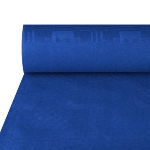 A roll of PAPSTAR paper tablecloth with damask embossing (50 m x 1 m) from PAPSTAR GmbH, partially unrolled, to show the solid color and damask-like textured surface.