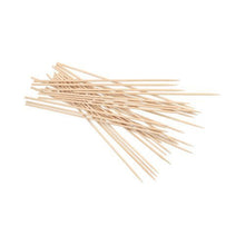 A stack of PAPSTAR wooden skewers "pure" (Ø 3 mm, 20 cm long) from PAPSTAR GmbH is scattered on a white surface, each with pointed tips at both ends for easy skewering. The package contains 1000 pieces in foil.