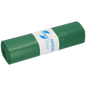 A roll of DEISS 12703 garbage bags (575x1000 mm, type 60, green, 25 pieces) from EMIL DEISS KG (GmbH + Co.) with a white-blue label and neatly folded ends. Ideal for efficient waste management. Solid white background.