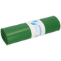 A rolled-up DEISS trash bag 575x1000x0.06 mm made of recycled LDPE 70 l from EMIL DEISS KG (GmbH + Co.) with a white-blue label with text and graphics, neatly placed on a simple white background.