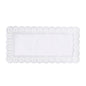The PAPSTAR lace papers square 40x20 cm, white (6 pieces) from PAPSTAR GmbH feature a rectangular, white lace doily with a plain center and intertwined edge, ideal for table decoration, depicted on a simple white background.