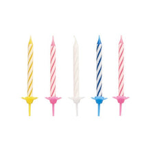 PAPSTAR Birthday candles, 6 cm, color assorted with holder (24 pieces) from PAPSTAR GmbH stand upright against a white background.