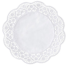 The PAPSTAR GmbH doilies round Ø 36 cm, white (12 pieces, shrink wrap) are characterized by a solid-colored core and a lace-like, floral wave edge - ideal as elegant cake doilies or for cake decoration, here from above on a solid-colored background.