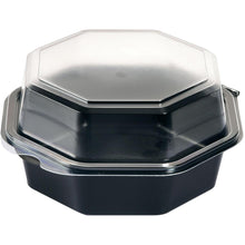 The Duni GmbH Octaview® Black/Transparent PS 160x160x80 mm Box (405 pieces) is a premium food container made of polystyrene with a clear, attached lid - ideal for professional food presentation.