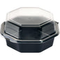 The Duni GmbH Octaview® Black/Transparent PS 160x160x80 mm Box (405 pieces) is a premium food container made of polystyrene with a clear, attached lid - ideal for professional food presentation.