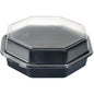 A Duni GmbH Octaview® Black/Transparent 230x230x80 mm box (pack of 180 pieces) with a clear lid is shown from a slightly elevated angle on white - ideal as a transparent storage or presentation box for fresh food.