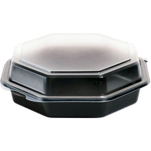 A closed Octaview® PS Black/Transparent 190x190x60 mm takeout box from Duni GmbH with a clear, octagonal lid is photographed on a white background - perfect for product presentation. Pack of 270 pieces.