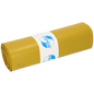 A roll of EMIL DEISS KG (GmbH + Co.) DEISS 13004 trash bags (700x1100x0.07 mm, yellow, 25 pieces) is equipped with a white label with blue text and logo. The plain white background highlights these bags for easy waste disposal.