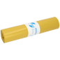 Pictured is a yellow roll of DEISS 13023 garbage bags (700x1100 mm, type 60, 25 pieces) from EMIL DEISS KG (GmbH + Co.), with a white-blue label in the middle, on a white background.