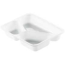 The CPET tray 225x175 mm, White from Duni GmbH with three compartments is a temperature-resistant food packaging (Pack: 300 pieces) and is presented empty against a white background.