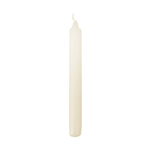 A single, unlit Starpak table candle (Ø 2.1 cm, 19.6 cm) made of high-quality wax stands upright against a simple white background – ideal for festive table decoration.