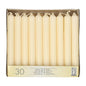 The Starpak box contains 30 cream-colored table candles (Ø 2.1 cm · 19.6 cm) in two rows, labeled with product information and test marks – ideal for an elegant table decoration.