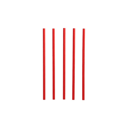 Five red PAPSTAR shake straws paper drinking straws, known for their eco-friendliness, are arranged vertically against a plain white background.
