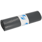 A roll of EMIL DEISS KG (GmbH + Co.) DEISS 14007 - 700x1100x0.07 mm gray garbage bags (25 pieces), packaged in a white paper label with blue lettering and graphics, is shown on a plain white background.