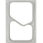 The DF10/20 cassette from Duni GmbH is a rectangular silver metal frame with two large, irregular cutouts and rounded corners, compatible with 2-comp. PP GN menu trays 630/490 ml. It has mounting holes in two corners.
