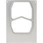 The cassette DF10/20 for PP trays (540/400 ml) from Duni GmbH is a rectangular metal template with two vertical cutouts, holes in the upper corner, and an etched number at the bottom left. Ideal for gastronomy catering. Package (1 piece).