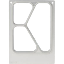 The DF10/20 cassette for CPET trays from Duni GmbH is a rectangular metal plate for storage and transport. It features three cutouts - one large diagonal line and two rounded rectangles - with four corner holes on a white background.