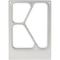 The DF10/20 cassette for CPET trays from Duni GmbH is a rectangular metal plate for storage and transport. It features three cutouts - one large diagonal line and two rounded rectangles - with four corner holes on a white background.