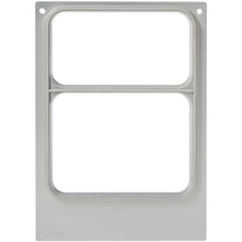 The cassette DF10/20 for CPET trays, 2-compartment (515/370 ml) from Duni GmbH is a rectangular metal template with two identical compartments, a central divider, four screw holes, and an embossed number in the lower left corner.