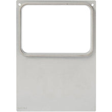A rectangular metal plate, probably a front panel or a lid for the cassette for CPET trays 600 ml and 700 ml from Duni GmbH, with a large upper cutout and two small holes in the upper corners.