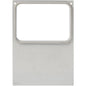 A rectangular metal plate, probably a front panel or a lid for the cassette for CPET trays 600 ml and 700 ml from Duni GmbH, with a large upper cutout and two small holes in the upper corners.