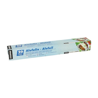 The Starpak aluminum foil in a folding box comes in a 20-meter roll with blue and white packaging – ideal for versatile applications in your kitchen.