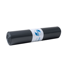 A roll of DEISS 14024 - 700x1100 mm Type 60 gray garbage bags (25 pieces) from EMIL DEISS KG (GmbH + Co.), packaged with a white label with blue text and graphics, designed for efficient waste disposal, on a white background.