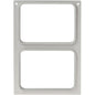 The cassette DF10/20 for CPET trays 510 ml and 670 ml - 2-use by Duni GmbH is a rectangular silver frame with two identical openings and four mounting holes per corner, ideal for the catering industry. Pictured here against a white background.