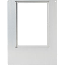 The adapter cassette for DF10 and DF20 cassettes from Duni GmbH is a rectangular mounting plate made of metal with a large cutout in the middle and four corner holes, ideal for screwing or fastening. The surface is smooth and appears unfinished. Packaging: 1 piece.