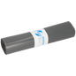 Pictured is a roll of EMIL DEISS KG (GmbH + Co.) DEISS 14304 - 800x1000 mm Type 70 gray | Roll (25 pieces) garbage bags on a white background, wrapped with a white label with blue text and graphics.