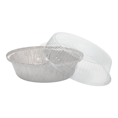 The Starpak 25 bowl set includes round aluminum containers (0.77 l, Ø 18.2 cm, 8 cm) with transparent domed lids - ideal for catering and take-away, packed in shrink wrap (25 pieces).