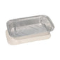 A rectangular Starpak 10 trays aluminum pan with wavy edges and a matching PP-coated cardboard insert lid is depicted empty on a plain white background and is suitable for storing food.