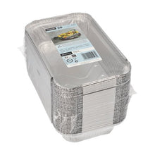 A stack of 50 Starpak aluminum bowls (0.65 l, 3.4 x 13 x 22 cm) in a set, rectangular and shrink-wrapped - practical kitchen helper for storing and serving food.