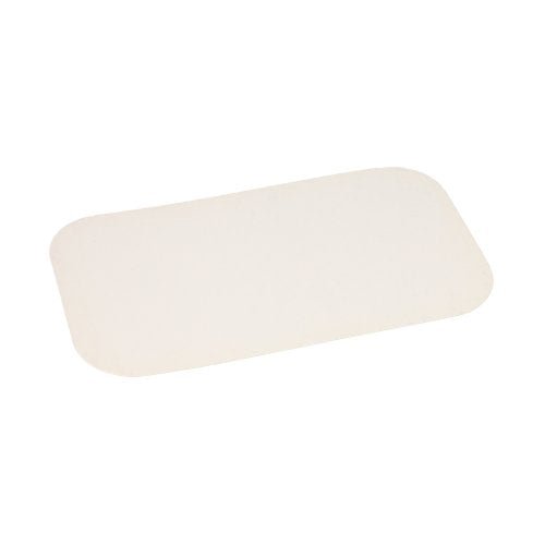 The Starpak 50 insert lids are rectangular, cream-colored, PP-coated insert lids (21.8 x 12.3 cm) with rounded corners on a white background. The package contains 50 pieces in shrink wrap.