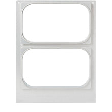 The Duni GmbH cassette DF15/25 for PP 1/4 GN trays (265x161 mm, 2-slot) is a metal plate with two central, rounded rectangular cutouts and small corner holes for fastening - ideal for food storage in gastronomy. Package: 1 piece.