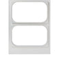 The Duni GmbH cassette DF15/25 for PP 1/4 GN trays (265x161 mm, 2-slot) is a metal plate with two central, rounded rectangular cutouts and small corner holes for fastening - ideal for food storage in gastronomy. Package: 1 piece.