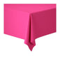 A bright pink Duni Dunicel tablecloth roll 1.18 m x 10 m from Duni GmbH covers a rectangular table and gently falls over the sides. Ideal for weddings, banquets, or corporate events. Set against a plain white background.