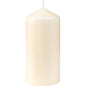 A simple white pillar candle (approx. 40h, 130 x 60 mm) from Duni GmbH stands upright with a centered wick against a white background.
