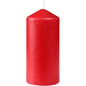 The Duni GmbH pillar candle, approx. 40h 130 x 60 mm, is a glossy red candle with smooth sides, a flat bottom, a pointed top, and a white wick - designed for a long burn time.