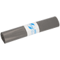 A rolled bundle of DEISS ECOFINE® waste bags 13900 made of recycled LDPE/LLDPE, 120 liters from EMIL DEISS KG (GmbH + Co.), with a white label with blue text - ideal for environmentally friendly waste disposal.