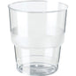 The drinking glass Tourmaline from Duni GmbH is a transparent PS drinking glass, 300 ml, with a flared rim and frosted band, depicted on a white background. Available in packs of 40 pieces.