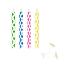 Ten colorful PAPSTAR magic candles (6 cm) with holders from PAPSTAR GmbH stand upright against a plain white background - perfect for any birthday party!