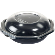 The illustration shows a Duni GmbH Octabowl® black/transparent (160x160x72 mm), a versatile bowl with a clear, domed lid, presented empty against a white background. Packaging unit: 405 pieces.