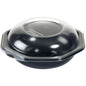 The illustration shows a Duni GmbH Octabowl® black/transparent (160x160x72 mm), a versatile bowl with a clear, domed lid, presented empty against a white background. Packaging unit: 405 pieces.