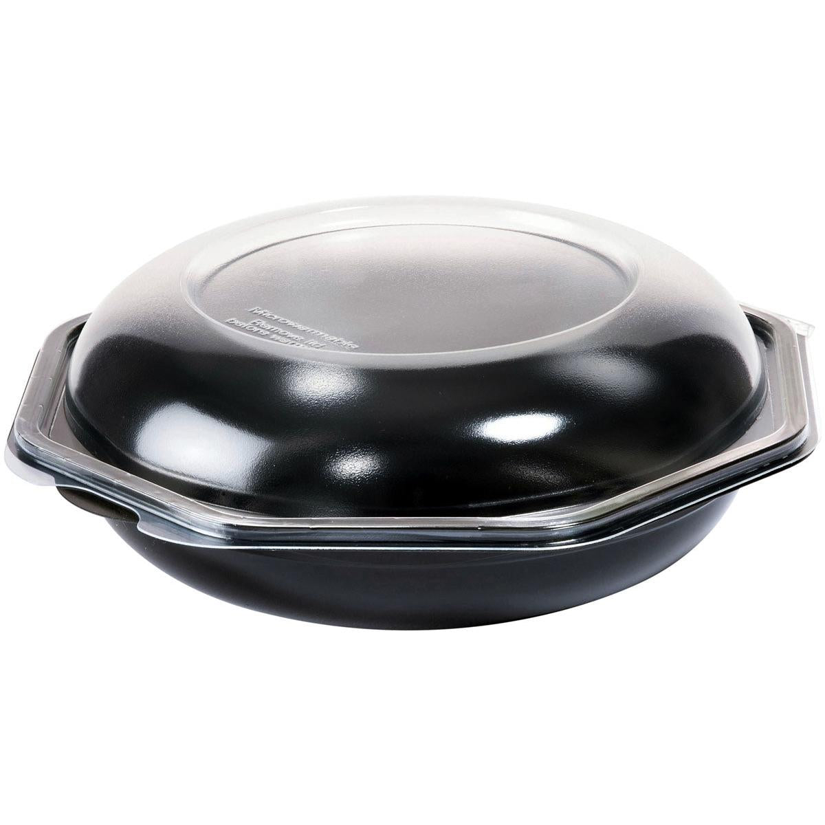 The Octabowl® Black/Transparent (190x190x71 mm) from Duni GmbH is a versatile round food container with a clear lid, ideal for storing or transporting food. Supplied in packs of 290 pieces.