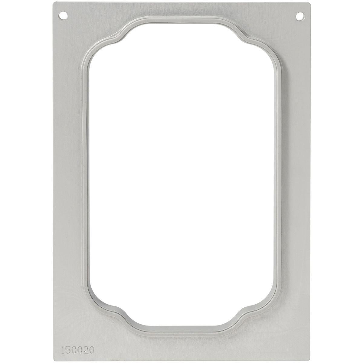 A practical, robust cassette for PP trays Take Away (1100-1750 ml) from Duni GmbH. Rectangular metal frame with rounded inner edges, mounting holes at the top corners, engraving "150020" at the bottom left, open center. Pack of 1 piece.