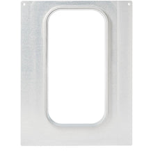 A rectangular metal plate from Duni GmbH with a central round cutout and four corner holes, ideal as a DF15/25 cassette for CPET trays 2400 ml - 1/3 GN size for gastronomy catering.