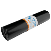 Pictured is a roll of DEISS 15018 trash bags (700x1100 mm, black, 25 pieces) from EMIL DEISS KG (GmbH + Co.) on a white background - ideal for efficient waste disposal and awarded as the best-selling trash bags.