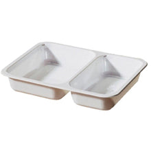 The CPET tray 225x175x35 mm in white from Duni GmbH is suitable as a heat-resistant food packaging with two differently sized compartments - ideal for canteen meals or pre-packaged foods (Package: 250 pieces).